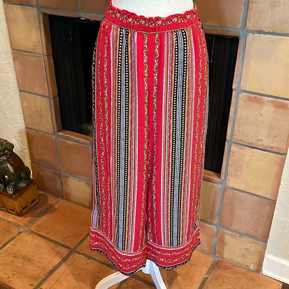 Loft Red Wide-Leg Floral Striped Culotte, S!